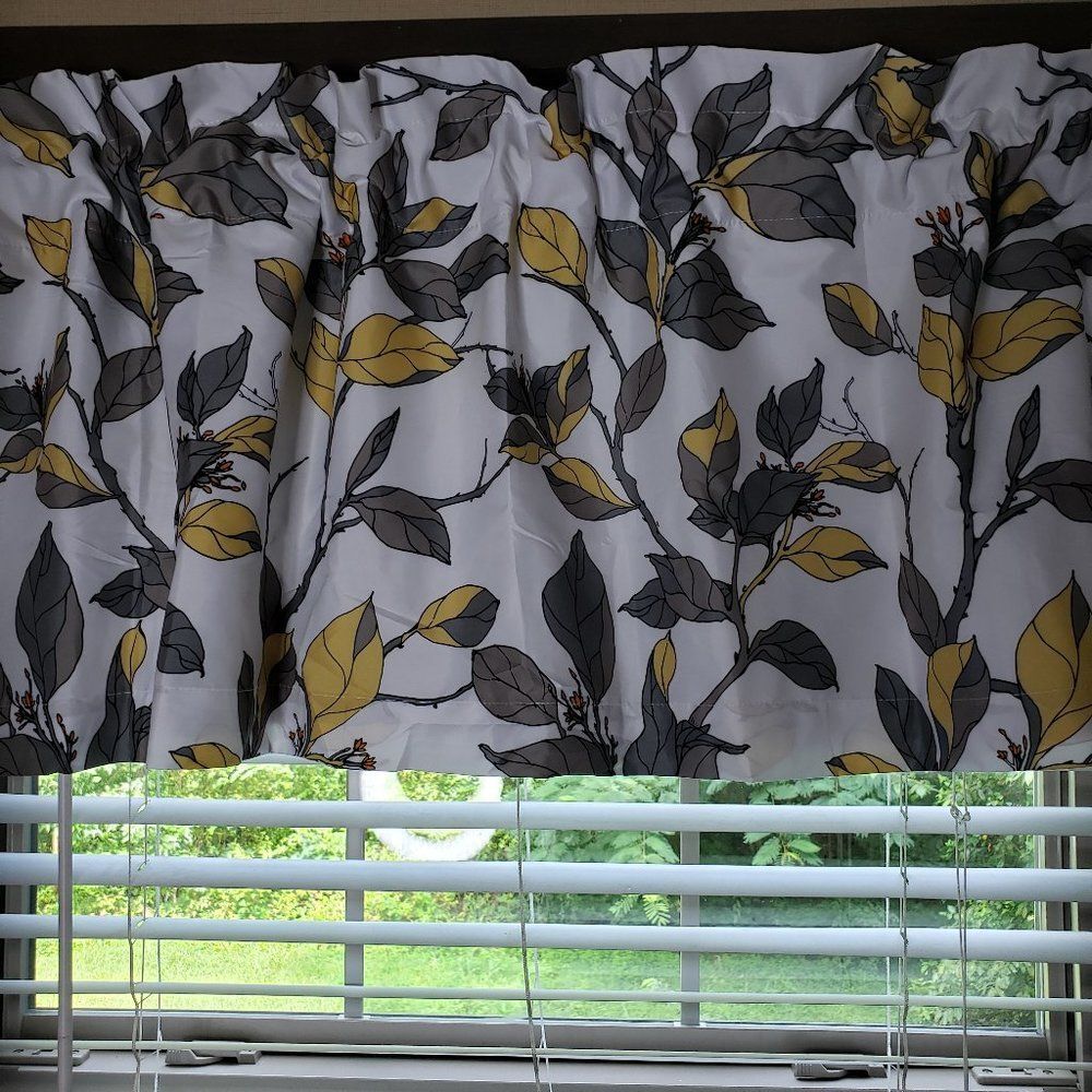 Elegant Drift Away 52x18 Floral Valance Gray Base with Sunny Yellow Flowers